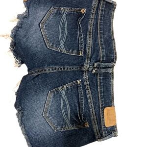 Abercrombie & Fitch Dark Blue Denim Cutoff Shorts with Frayed Hem